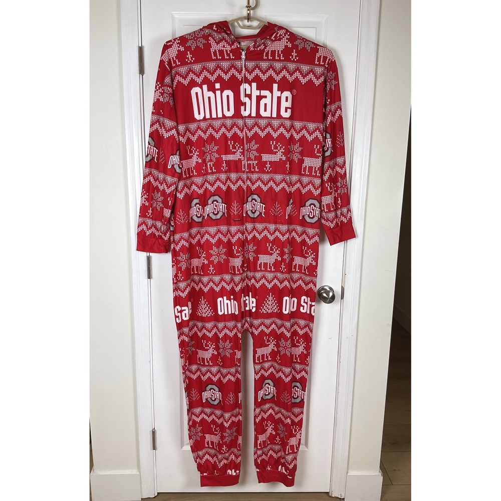 Ohio State Buckeyes Hooded Union Suit Red Fair Isle One Piece Onesis 2XL NCAA